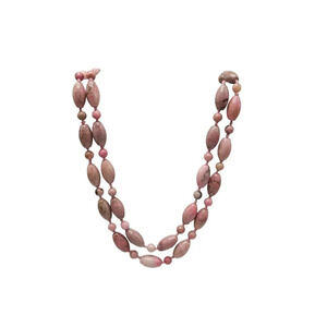 Pink Rhodochrosite Gemstone Hand Knotted Necklace Vintage No Clasp